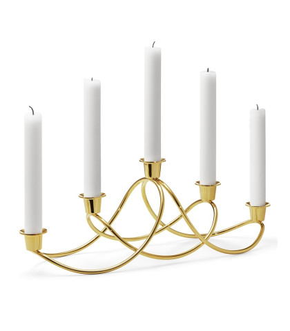 Stilfuld Harmony lysestage fra Georg Jensen - Forgyldt Harmony lysestage med plads til 5 lys