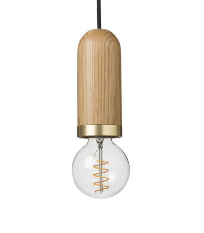 Eksklusiv cylinder pendel i eg med flot børstet messing kant - Spring Copenhagen loftslampe