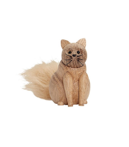 Træfigur formet som en kat - My Kitty fra Andersen Furniture. Træfigur i egetræ med busket hale i fake fur