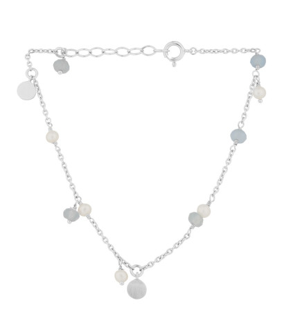Pernille Corydon sølvarmbånd med sten og vedhæng. Afterglow Sea armbånd med lyseblå perler, hvide perler og sølvvedhæng