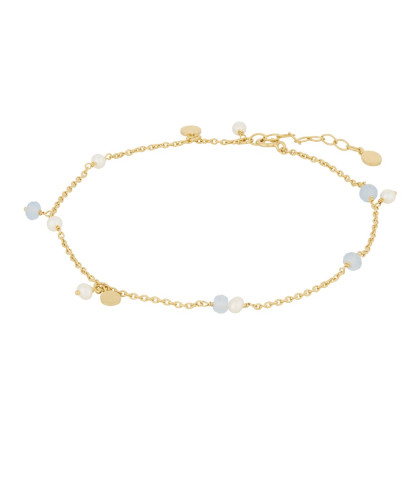 Elegant ankelkæde med sten og perler. Pernille Corydon Afterglow Sea ankelkæde i forgyldt sølv