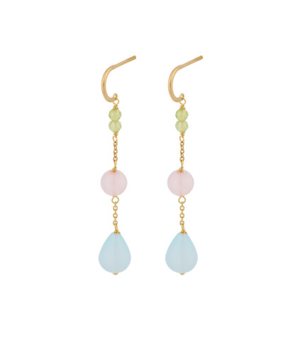 Pernille Corydon hængeøreringe med perler i forskellige størrelser. Øreringe med pastelfarvede perler på kæden.
