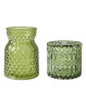 Sampak med glasvase og krukke med låg. Speedtsberg grøn glasvase og grøn glaskrukke med låg. Glaspynt til hjemmet.