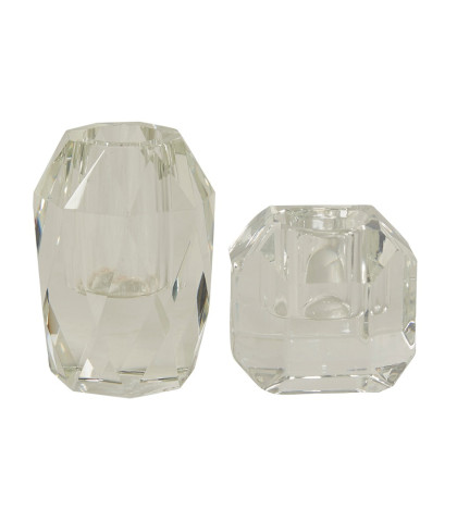 Glaslysestager i klart glas - Speedtsberg lysestager formet som små diamanter.
