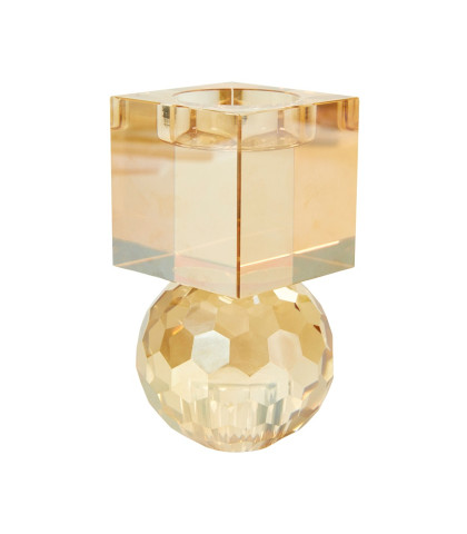 Vendbar Speedtsberg lysestage i glas. Glaslysestage med kugle og firkant ovenpå hinanden.