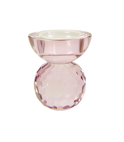 Speedtsberg fyrfadslysestage i smuk rose-farvet krystalglas. Den nederste kugle på stagen er slebet og giver nogle skønne detaljer.