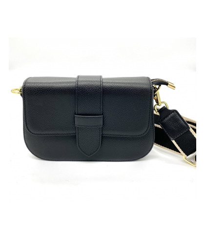 Stilfuld sort lædertaske med justerbar nylonrem. Lille fin moderne skuldertaske
