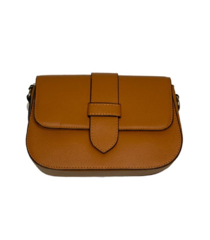 Cognacfarvet lædertaske med bred justerbar nylonrem. Lædertaske med et moderigtigt look