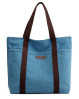 Blå kanvas shopper med brune skulderremme. Just D'Lux shopper taske i kraftig materiale.