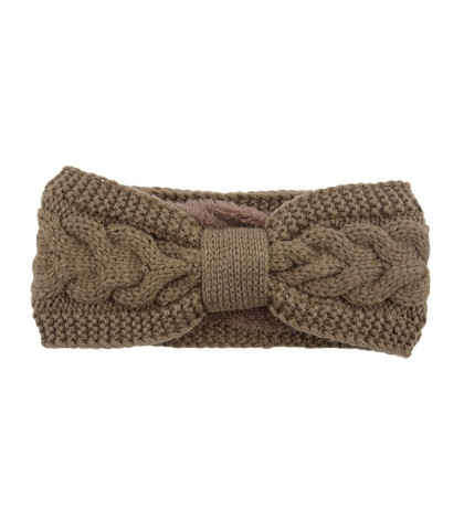 Strikket khaki farvet pandebånd med dejlig varmt foer. Just D'Lux pandebånd med fine detaljer.