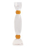 Elegant glasstage til kronelys. Glaslysestage med stilfulde detaljer og mix af amber-farvet og klart glas.