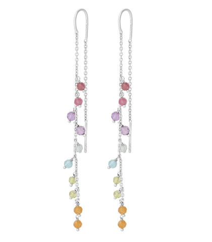 Lange og feminine ørekæder fra Pernille Corydon. Rainbow ørekæder med farvede sten på kæden.