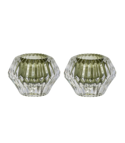 Vendbare glasstager som passer til både fyrfadslys og kronelys. Speedtsberg glasstager med lys grøn glas.