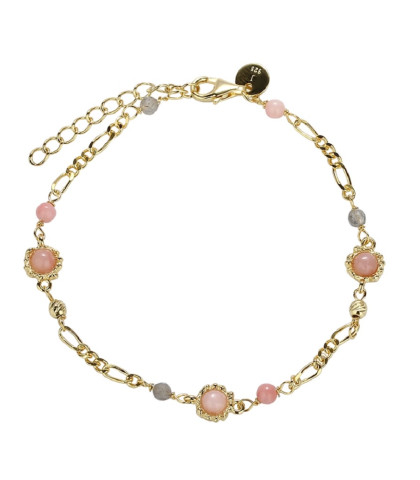 Feminint armbånd med mange smukke detaljer. Aqua Dulce armbånd med runde vedhæng med indfattet rosa opal.