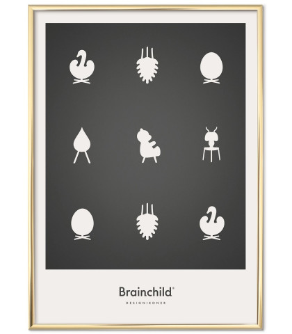 Brainchild plakat med 6 populære designikoner på en mørkegrå baggrund