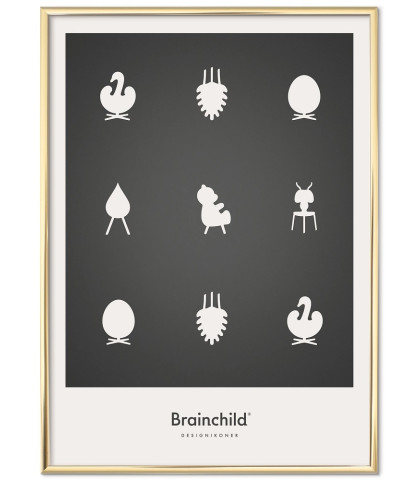 Brainchild plakat med 6 populære designikoner på en mørkegrå baggrund