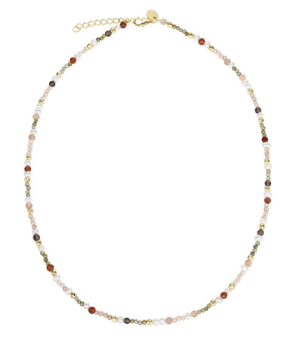 Farverig perlehalskæde fra Aqua Dulce - Olive Garden halskæde med farvede perler i rolige nuancer