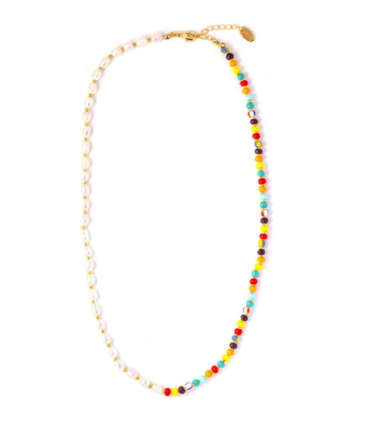 Perlehalskæde med farvede glasperler og hvide ferskvandsperler - Dropps By Szhirley halskæde