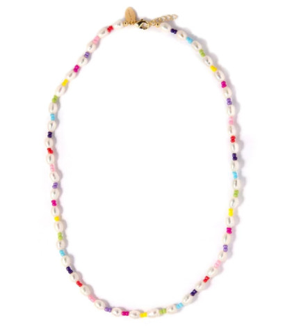 Perlehalskæde med et lækkert mix af farvede glasperler og hvide ferskvandsperler - Dropps By Szhirley halskæde