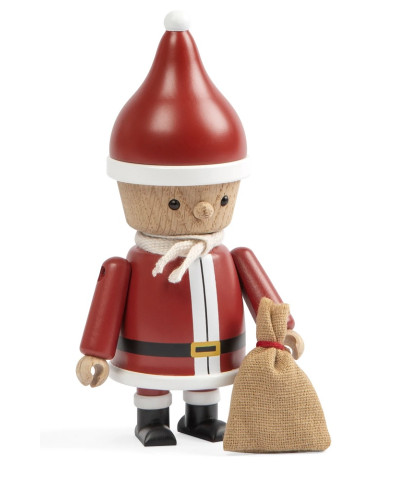 Julemand med sæk - træfigur med mange fine detaljer