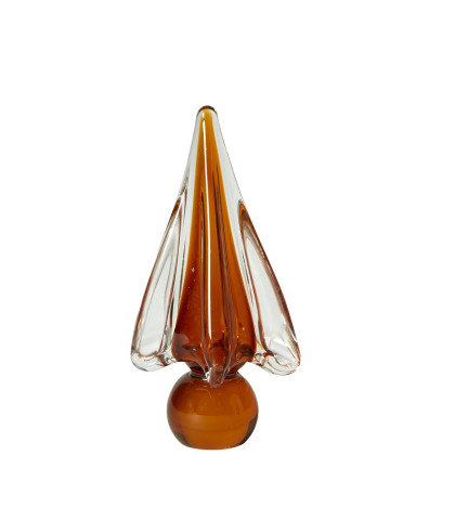 Glasfigur udformet som et træ. Amberfarvet glasfigur fra Speedtsberg.
