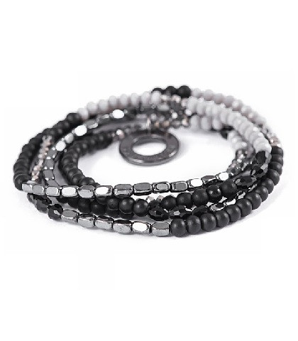 Smukt og eksklusivt elastikarmbånd fra Våga - armbånd med grå og sorte farver