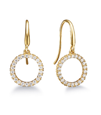 Feminine og elegante cirkel ørehængere fra Aagaard smykker. Guldøreringe med zirkonia sten i cirklen