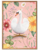 Plakat med Hvid Svane på en smuk blomstret rosa baggrund. Plakat som skaber ro og harmoni i indretningen.