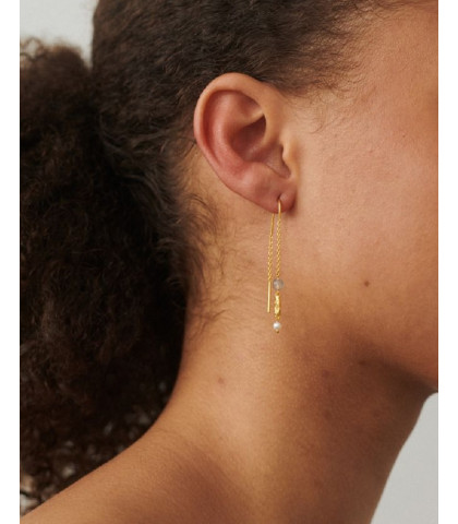 Smukke og elegante øreringe som hænger flot ned fra øret. Soft Sky øreringene sidder godt i øret med bøjlen. Øreringe med feminine detaljer