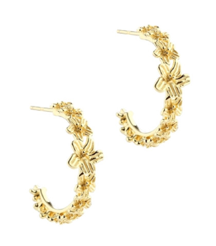 Hoops med feminine blomster detaljer. Jasmin Big Hoops fra Aqua Dulce i forgyldt sterling sølv.