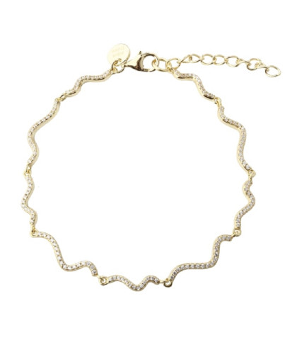 Aqua Dulce Curva armbånd i forgyldt sterling sølv er udsmykket med de fineste små klare zirkoner, som skaber et smukt lysspil. Feminint og raffineret armbånd.