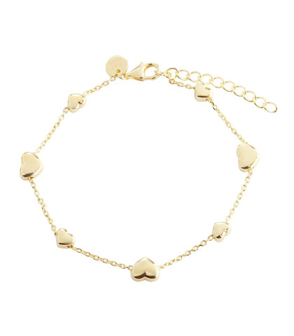 Aqua Dulce armbånd - Karla. Dette elegante smykke kombinerer romantik med luksus og feminin finesse. Med blankpolerede hjerter i forskellige størrelser, giver det et levende og legende udtryk.
