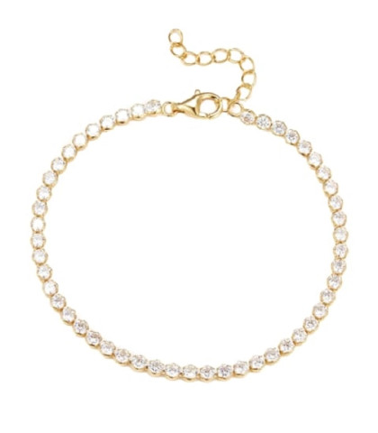 Aqua Dulce Tennis Vintage armbånd - dette klassiske tennisarmbånd er fremstillet af forgyldt sterling sølv og prydet med funklende, runde zirkoniasten, der reflekterer lyset smukt.