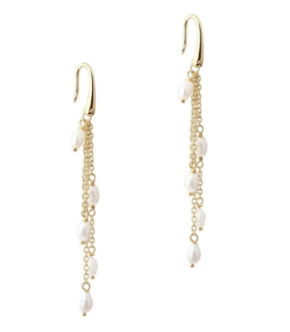 Aqua Dulce Moonlight øreringe i forgyldt sterling sølv. Disse romantiske øreringe består af tre delikate kæder med små, rustikke perler, der skaber et eksklusivt udtryk. Når kæderne bevæger sig, fanger de lyset og tilføjer et sofistikeret look til dit outfit. 