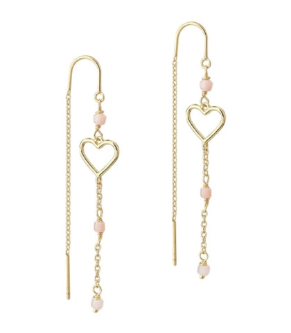 Aqua Dulce øreringe - Alma Earth i forgyldt sølv. Romantiske øretråde med de fineste åbne hjerter på kæden. Designet er let og luftigt med slanke kæder og små, lyse perledetaljer, der skaber en elegance og yndefuld bevægelse.