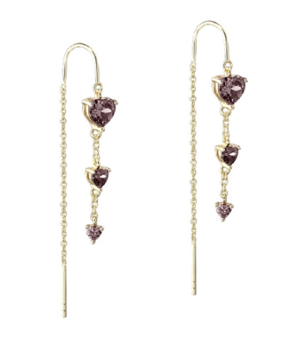 Romantiske Aqua Dulce Eira Heart ørekæder med hjerter og funklende brune zirkonia. Ørekæder med feminine hjertedetaljer.