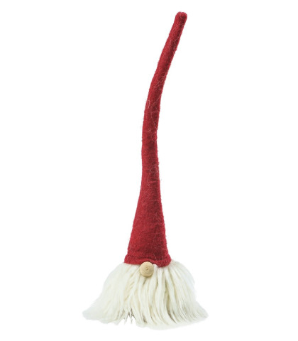 Klassisk nisse med høj rød nissehue og stort hvidt skæg
